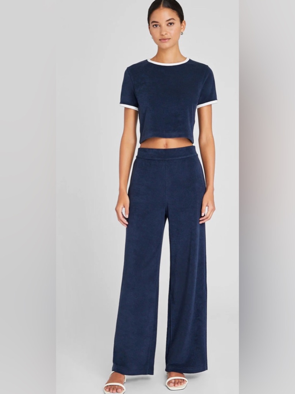 Women's Navy Blue Terry Pull-On Pant
